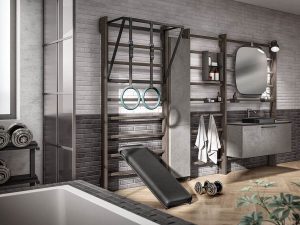un gimnasio en casa en el baño
